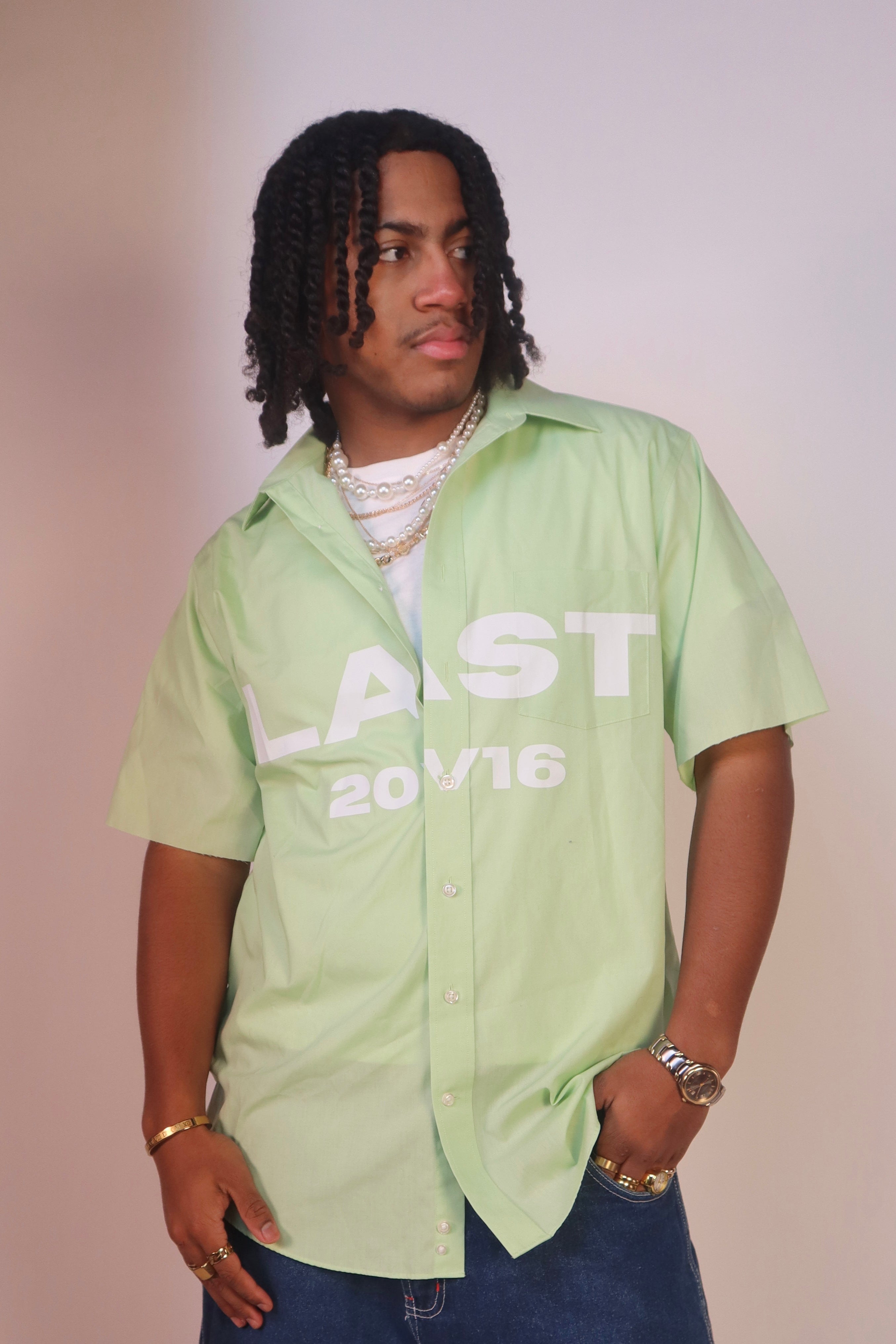 Green Cut-Off Button Down