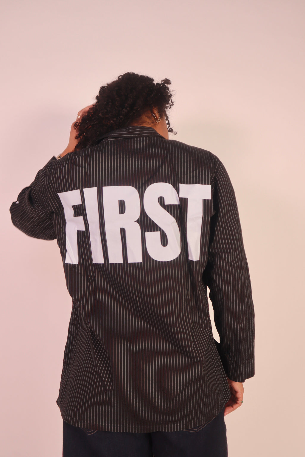 Black Stripped Sleeve Button Down