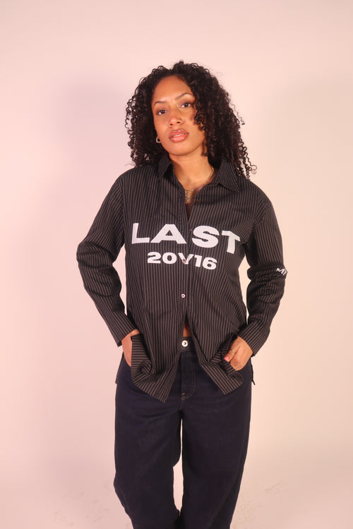 Black Stripped Sleeve Button Down