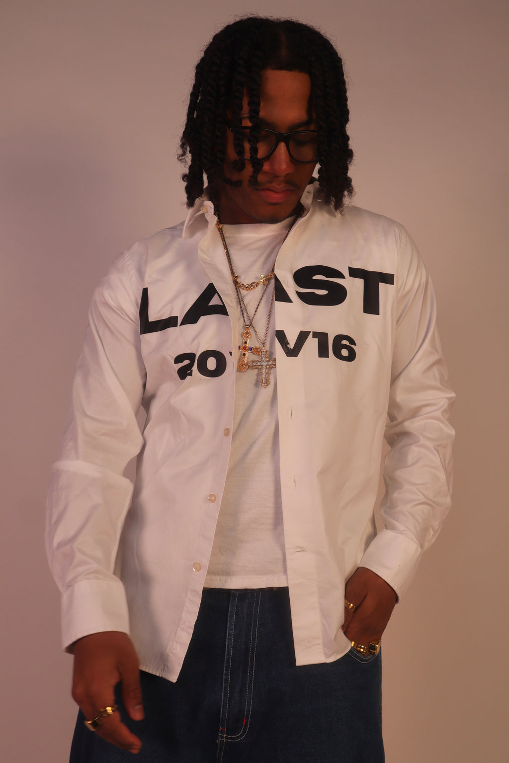 White "Last" Button Down