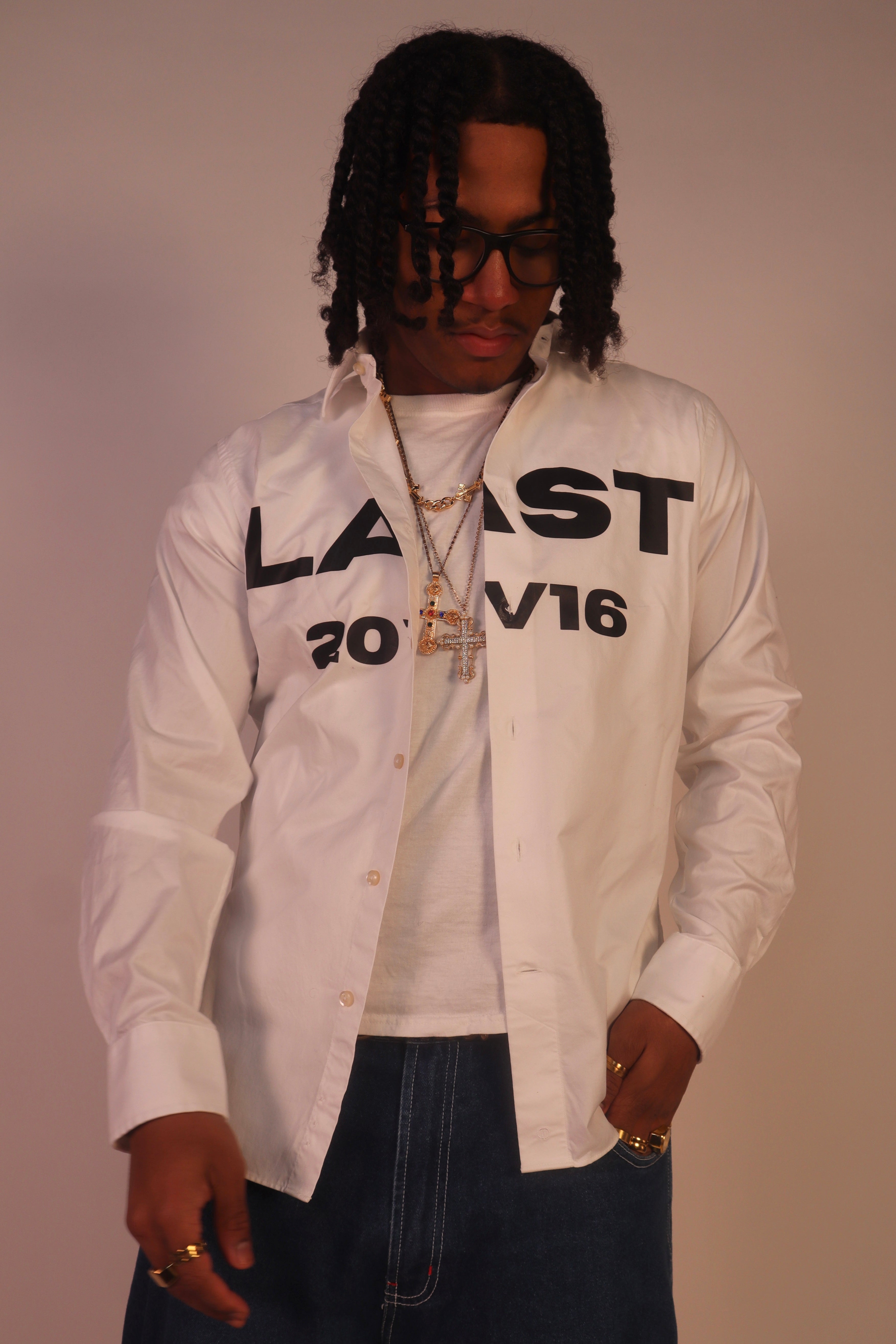 White "Last" Button Down