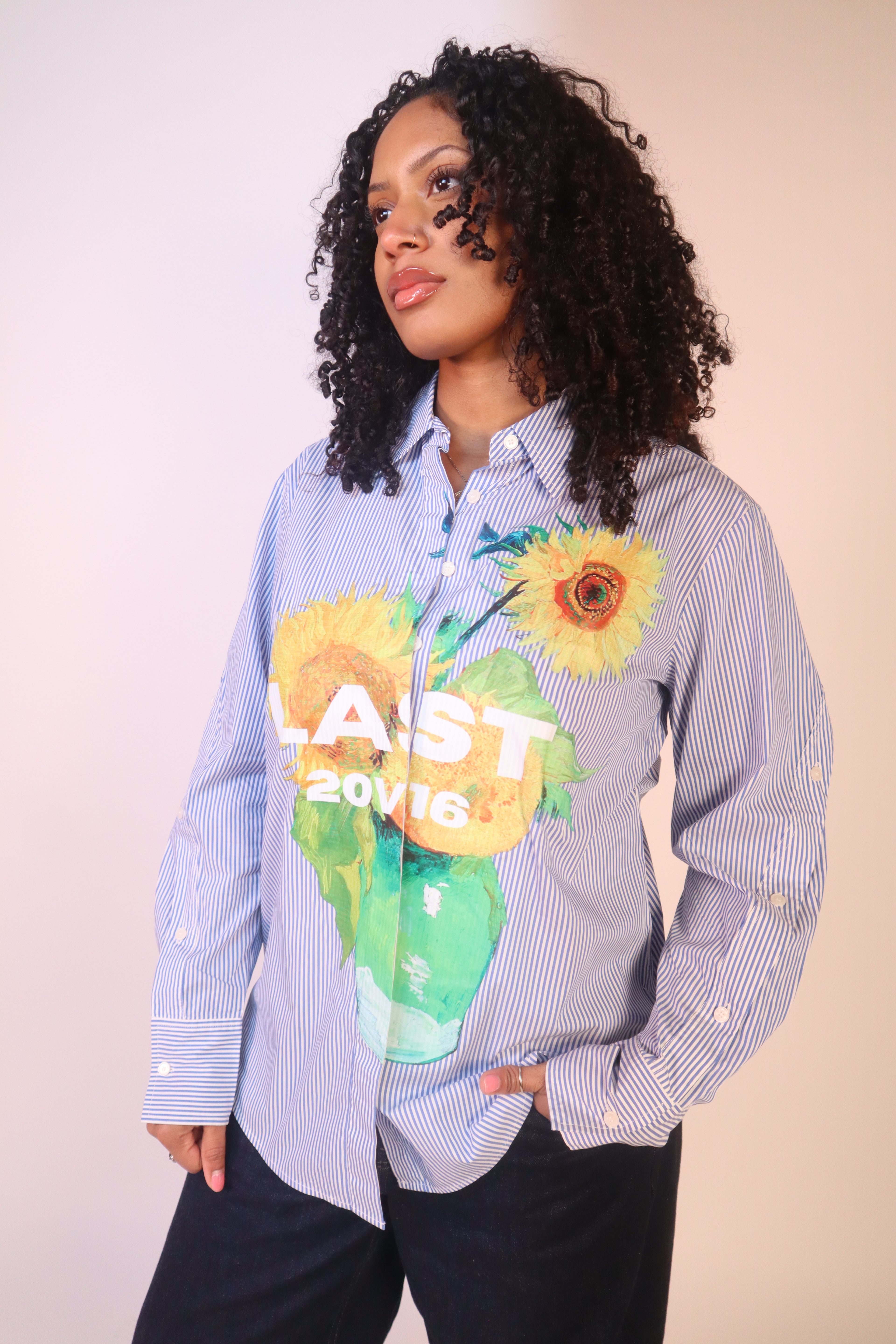 Stripped Button Up the Sleeves